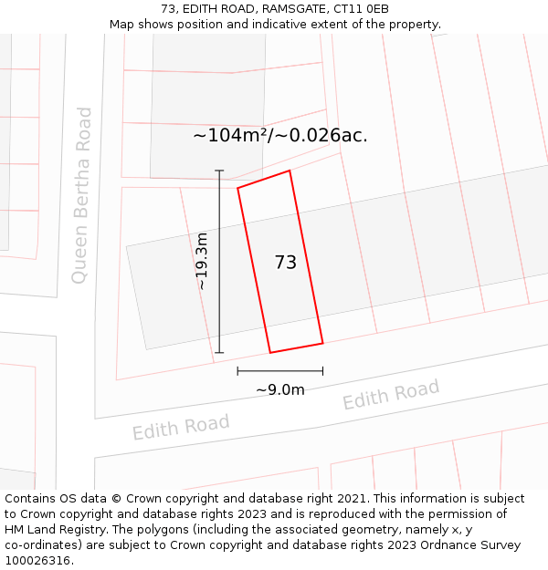 73, EDITH ROAD, RAMSGATE, CT11 0EB: Plot and title map