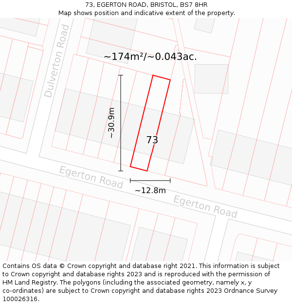 73, EGERTON ROAD, BRISTOL, BS7 8HR: Plot and title map