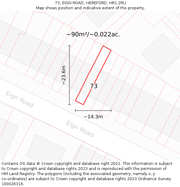 73, EIGN ROAD, HEREFORD, HR1 2RU: Plot and title map
