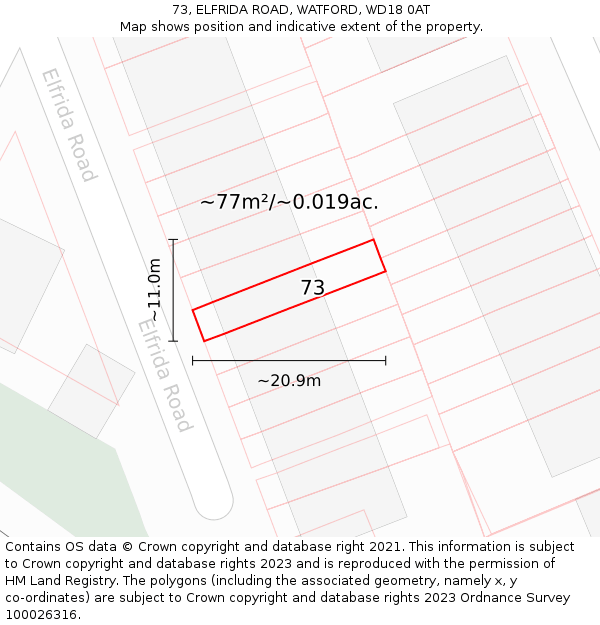 73, ELFRIDA ROAD, WATFORD, WD18 0AT: Plot and title map