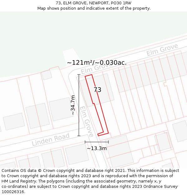 73, ELM GROVE, NEWPORT, PO30 1RW: Plot and title map