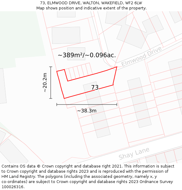 73, ELMWOOD DRIVE, WALTON, WAKEFIELD, WF2 6LW: Plot and title map