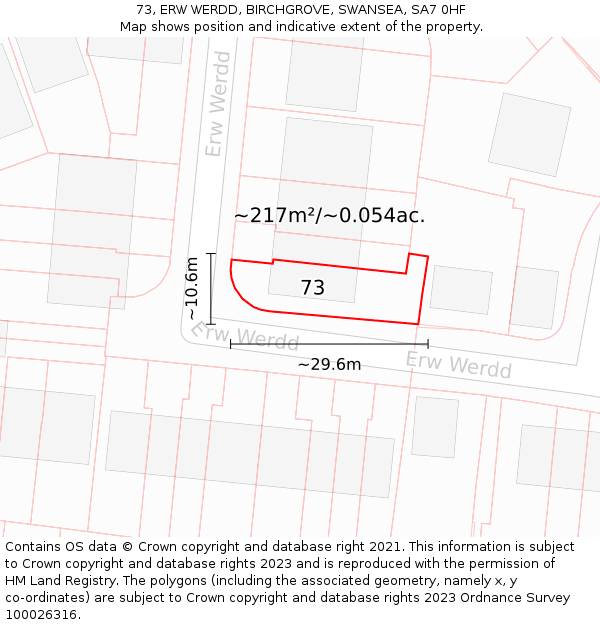 73, ERW WERDD, BIRCHGROVE, SWANSEA, SA7 0HF: Plot and title map