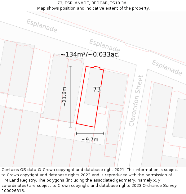 73, ESPLANADE, REDCAR, TS10 3AH: Plot and title map