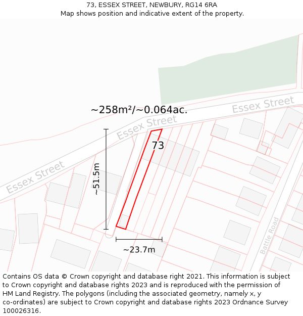 73, ESSEX STREET, NEWBURY, RG14 6RA: Plot and title map