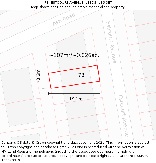 73, ESTCOURT AVENUE, LEEDS, LS6 3ET: Plot and title map