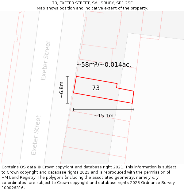 73, EXETER STREET, SALISBURY, SP1 2SE: Plot and title map