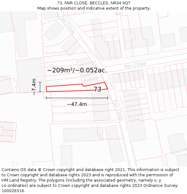 73, FAIR CLOSE, BECCLES, NR34 9QT: Plot and title map
