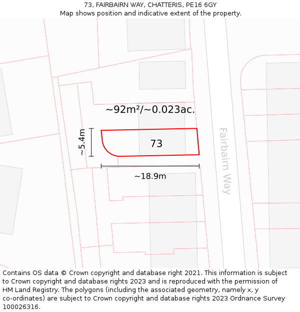 73, FAIRBAIRN WAY, CHATTERIS, PE16 6GY: Plot and title map
