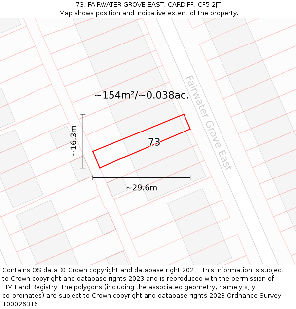 73, FAIRWATER GROVE EAST, CARDIFF, CF5 2JT: Plot and title map