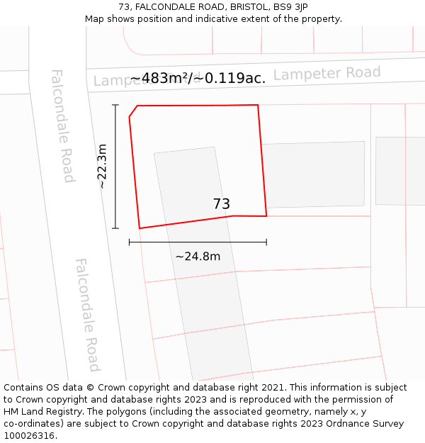73, FALCONDALE ROAD, BRISTOL, BS9 3JP: Plot and title map