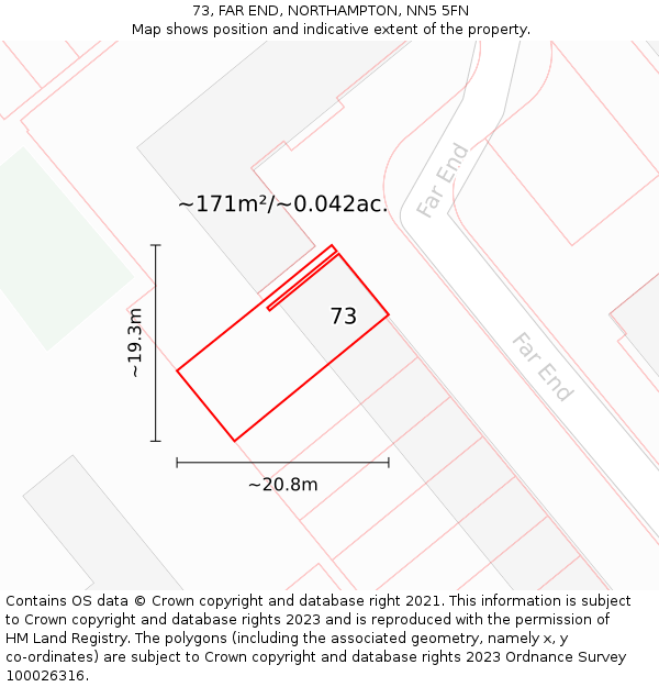 73, FAR END, NORTHAMPTON, NN5 5FN: Plot and title map