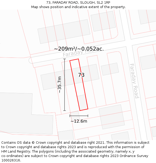 73, FARADAY ROAD, SLOUGH, SL2 1RP: Plot and title map
