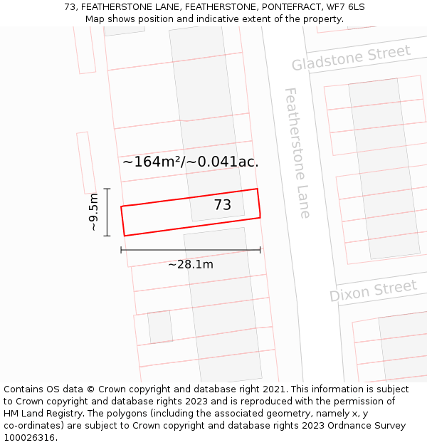 73, FEATHERSTONE LANE, FEATHERSTONE, PONTEFRACT, WF7 6LS: Plot and title map