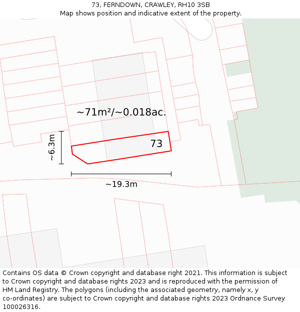 73, FERNDOWN, CRAWLEY, RH10 3SB: Plot and title map