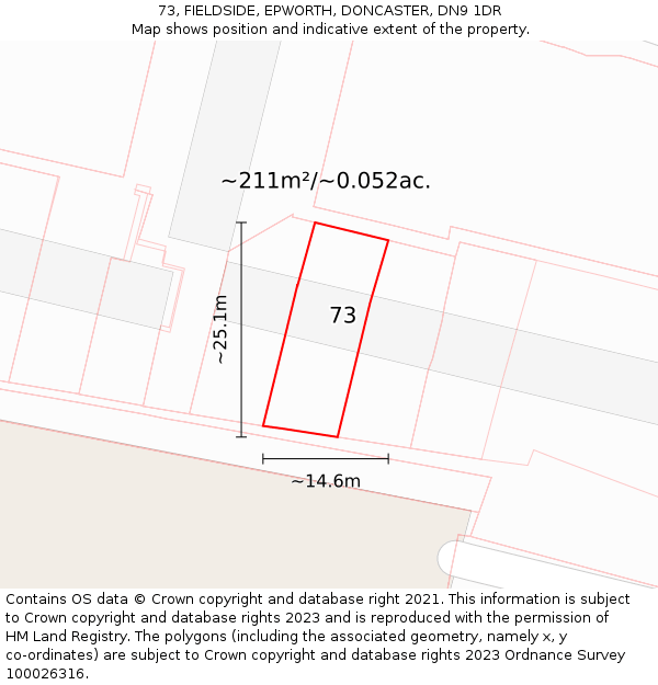 73, FIELDSIDE, EPWORTH, DONCASTER, DN9 1DR: Plot and title map