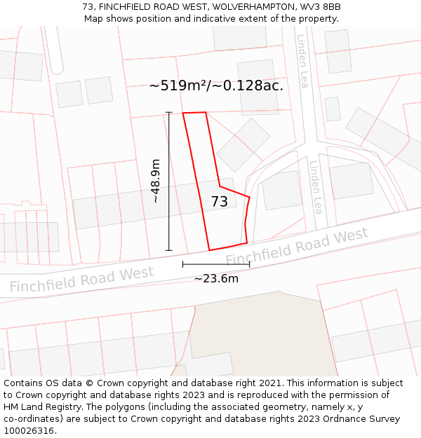 73, FINCHFIELD ROAD WEST, WOLVERHAMPTON, WV3 8BB: Plot and title map