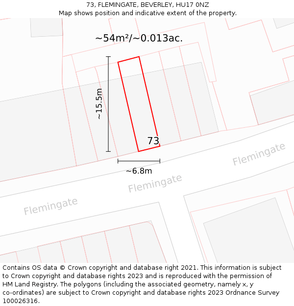 73, FLEMINGATE, BEVERLEY, HU17 0NZ: Plot and title map