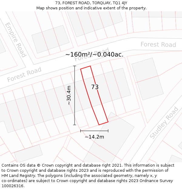 73, FOREST ROAD, TORQUAY, TQ1 4JY: Plot and title map