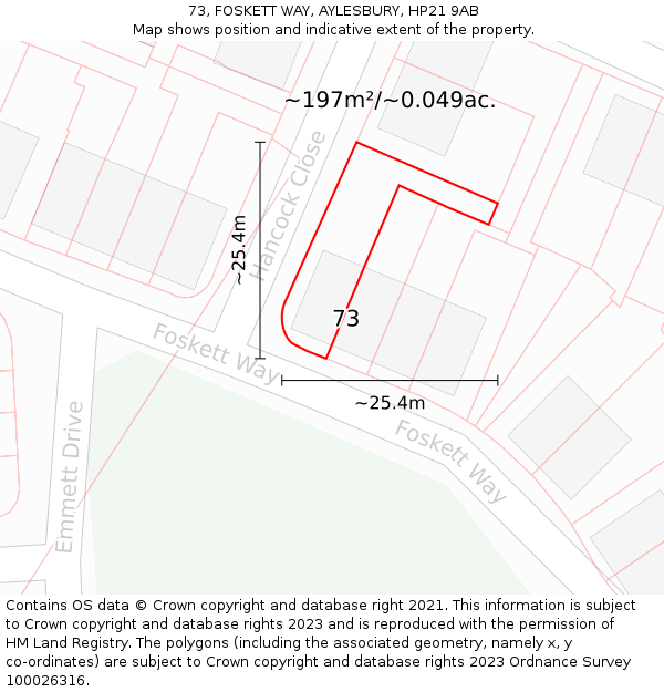 73, FOSKETT WAY, AYLESBURY, HP21 9AB: Plot and title map