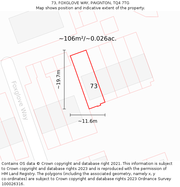 73, FOXGLOVE WAY, PAIGNTON, TQ4 7TG: Plot and title map