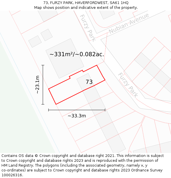 73, FURZY PARK, HAVERFORDWEST, SA61 1HQ: Plot and title map