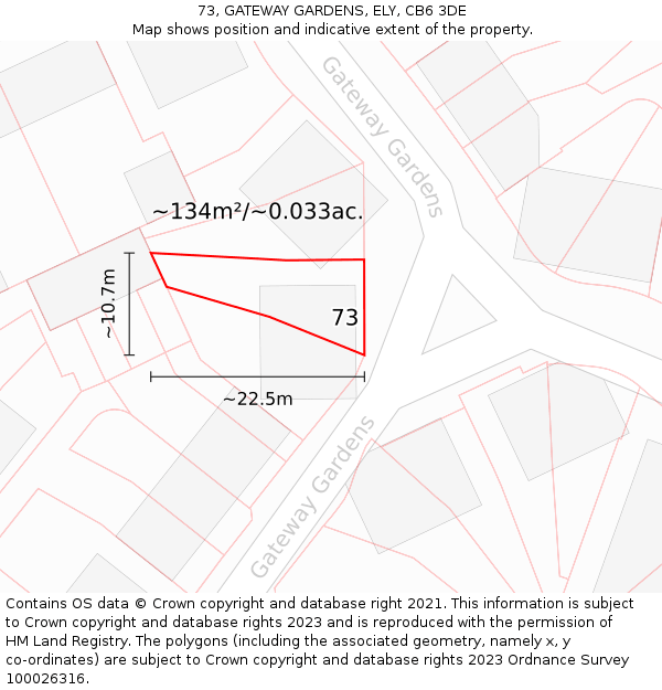 73, GATEWAY GARDENS, ELY, CB6 3DE: Plot and title map