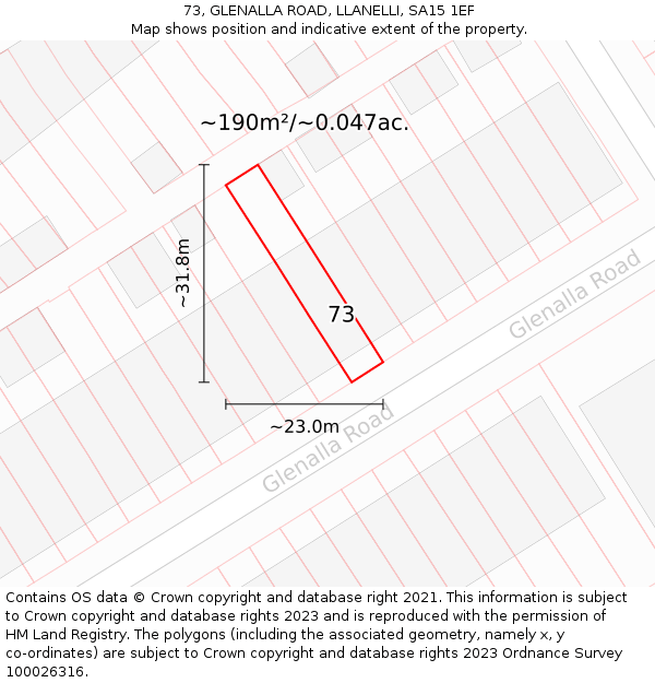 73, GLENALLA ROAD, LLANELLI, SA15 1EF: Plot and title map