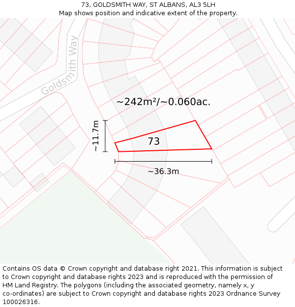 73, GOLDSMITH WAY, ST ALBANS, AL3 5LH: Plot and title map
