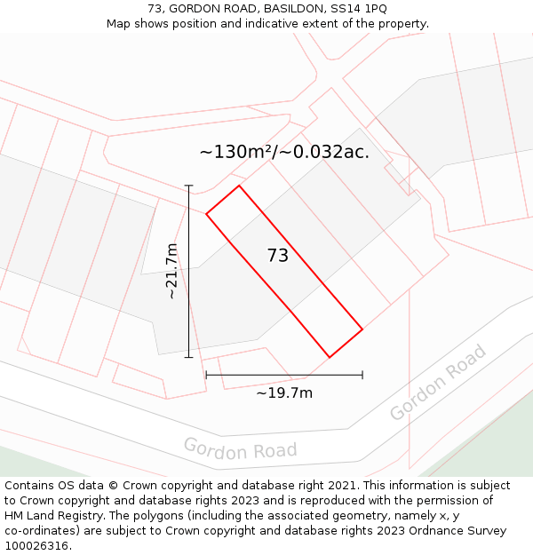 73, GORDON ROAD, BASILDON, SS14 1PQ: Plot and title map