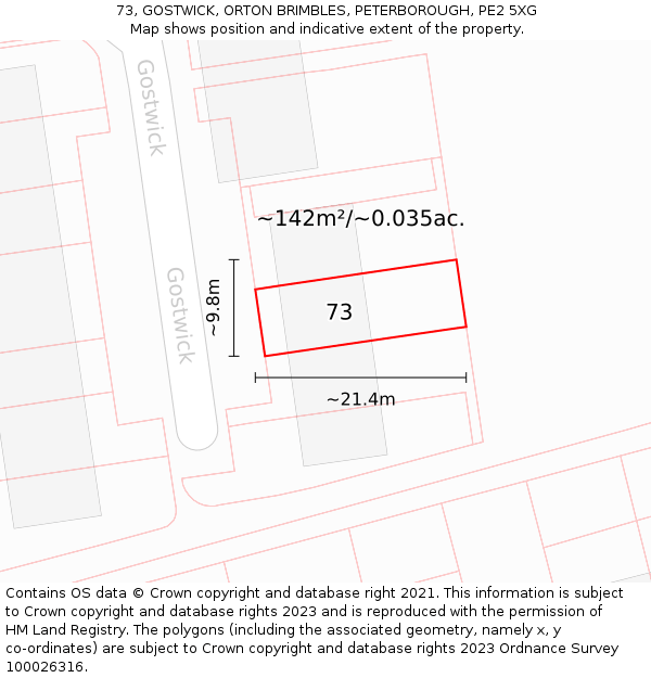 73, GOSTWICK, ORTON BRIMBLES, PETERBOROUGH, PE2 5XG: Plot and title map