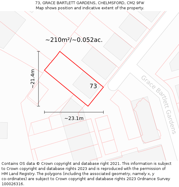73, GRACE BARTLETT GARDENS, CHELMSFORD, CM2 9FW: Plot and title map
