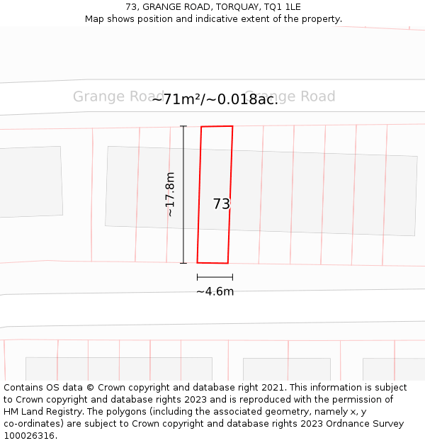 73, GRANGE ROAD, TORQUAY, TQ1 1LE: Plot and title map