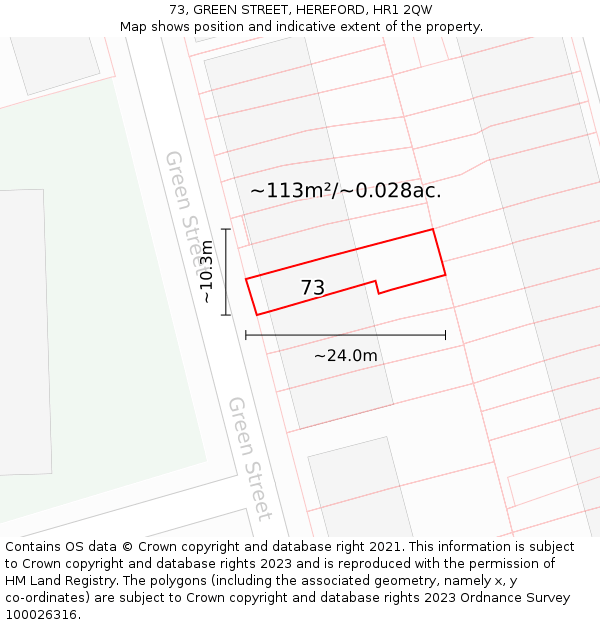 73, GREEN STREET, HEREFORD, HR1 2QW: Plot and title map