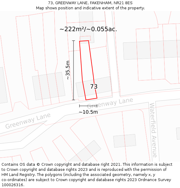 73, GREENWAY LANE, FAKENHAM, NR21 8ES: Plot and title map