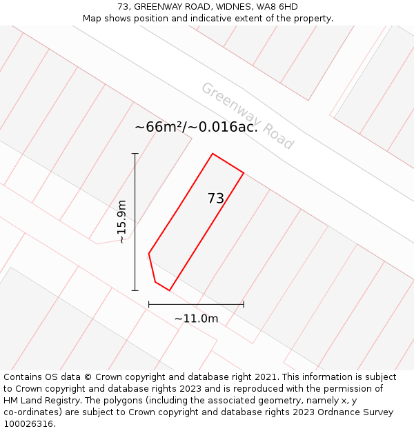 73, GREENWAY ROAD, WIDNES, WA8 6HD: Plot and title map