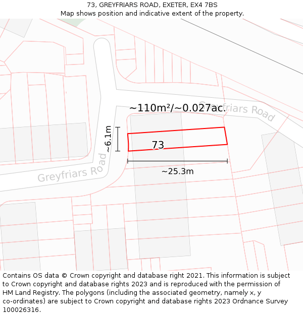 73, GREYFRIARS ROAD, EXETER, EX4 7BS: Plot and title map