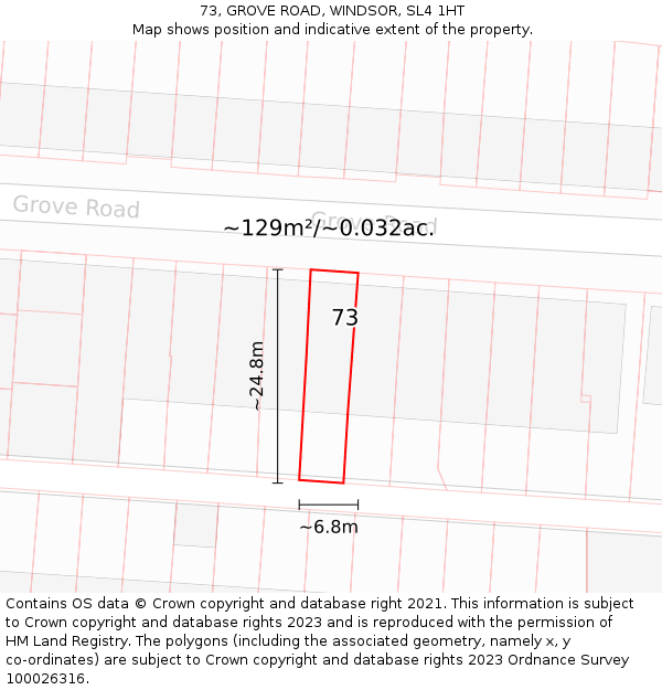 73, GROVE ROAD, WINDSOR, SL4 1HT: Plot and title map