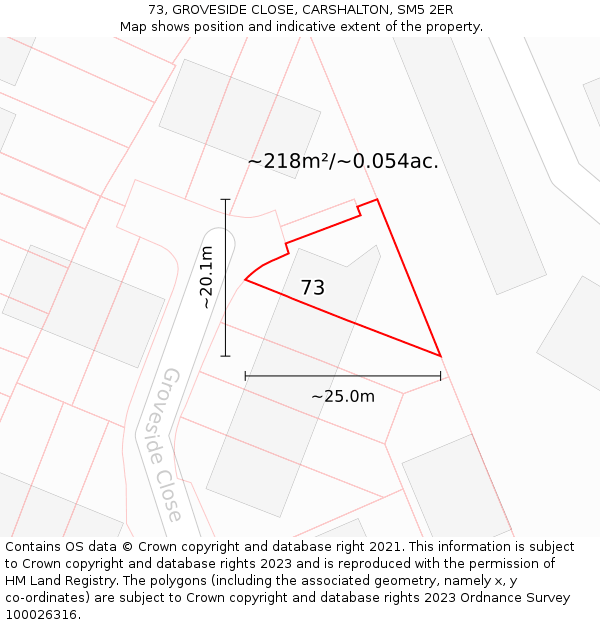 73, GROVESIDE CLOSE, CARSHALTON, SM5 2ER: Plot and title map