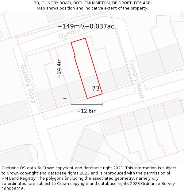 73, GUNDRY ROAD, BOTHENHAMPTON, BRIDPORT, DT6 4SE: Plot and title map