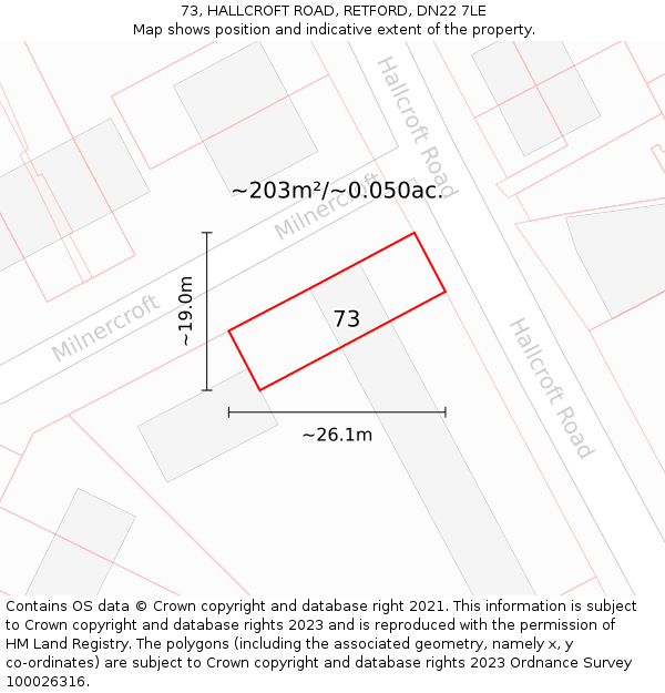 73, HALLCROFT ROAD, RETFORD, DN22 7LE: Plot and title map