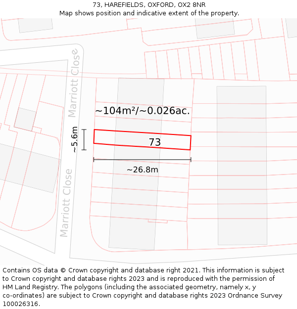 73, HAREFIELDS, OXFORD, OX2 8NR: Plot and title map