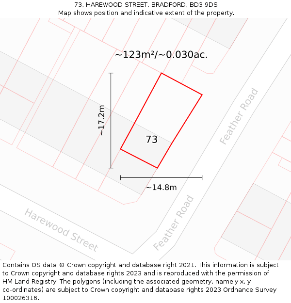 73, HAREWOOD STREET, BRADFORD, BD3 9DS: Plot and title map