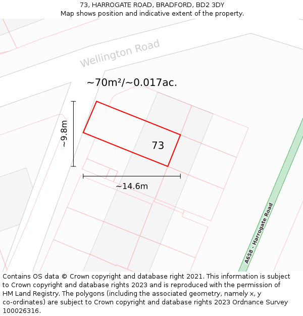 73, HARROGATE ROAD, BRADFORD, BD2 3DY: Plot and title map