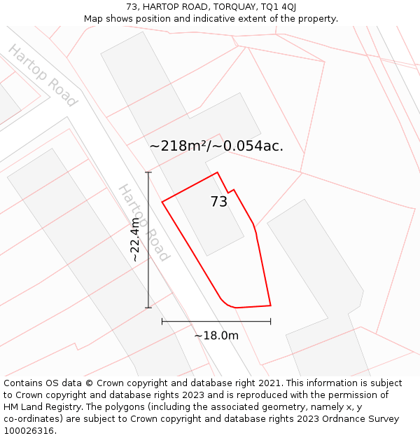 73, HARTOP ROAD, TORQUAY, TQ1 4QJ: Plot and title map