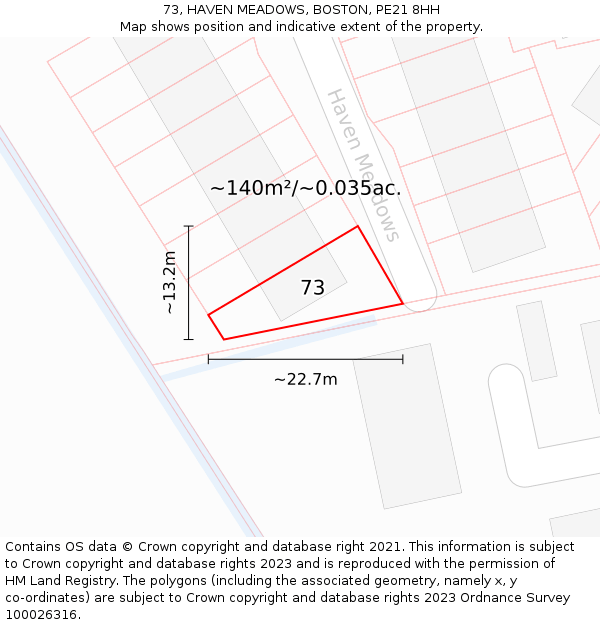 73, HAVEN MEADOWS, BOSTON, PE21 8HH: Plot and title map