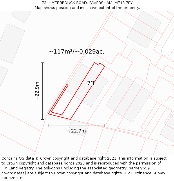 73, HAZEBROUCK ROAD, FAVERSHAM, ME13 7PY: Plot and title map