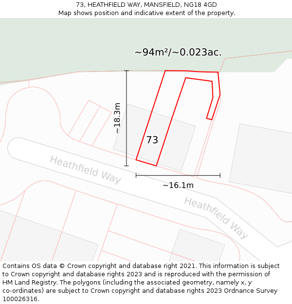 73, HEATHFIELD WAY, MANSFIELD, NG18 4GD: Plot and title map