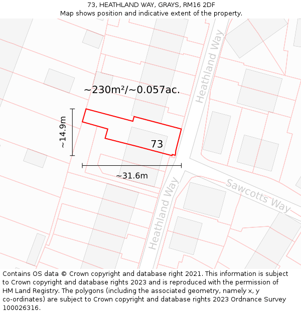 73, HEATHLAND WAY, GRAYS, RM16 2DF: Plot and title map