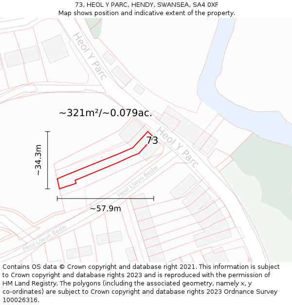 73, HEOL Y PARC, HENDY, SWANSEA, SA4 0XF: Plot and title map
